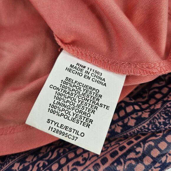 AS U Wish Sz L Peasant Tunic Dress Peach Navy POCKETS Hippie Boho Festival 3/4sl - Picture 9 of 16